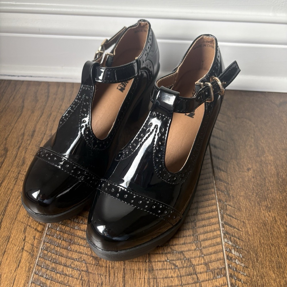 DADAWEN Women's Black Patent Leather Mary Jane Ankle Strap Buckle Sz8-8,5 EU 39